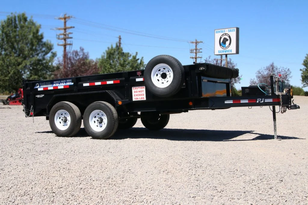 Right side of 14 ft PJ Dump Trailer for Rent