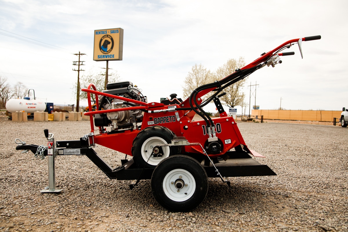 Barreto Rototiller shown on included trailer