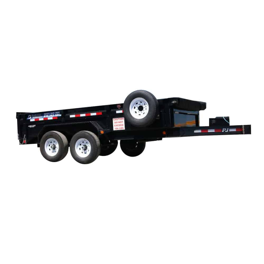 Black dump trailer on white background