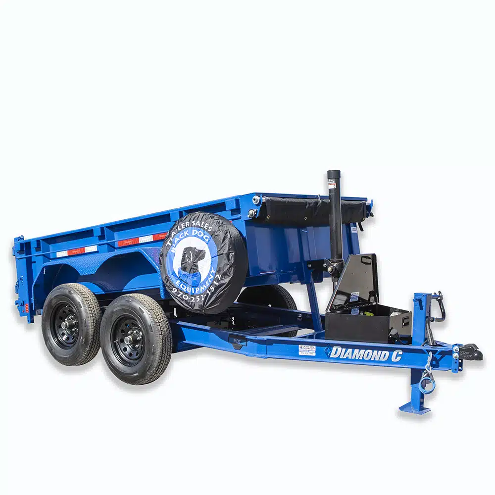 Blue dump trailer on white background